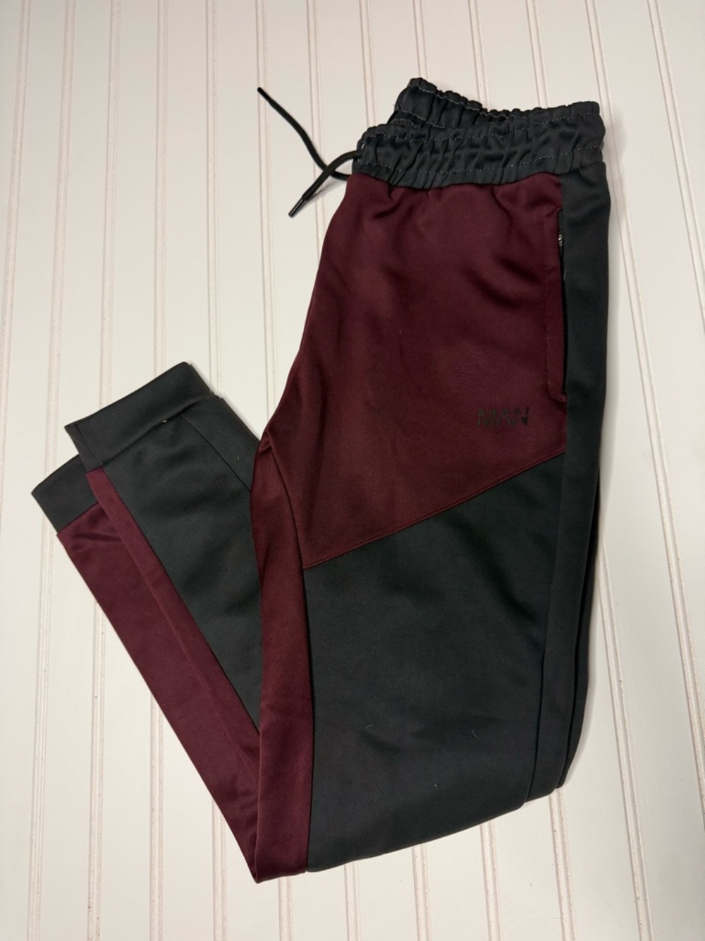 Active USA Maroon and Black Elastic Waist Jogger Pants
